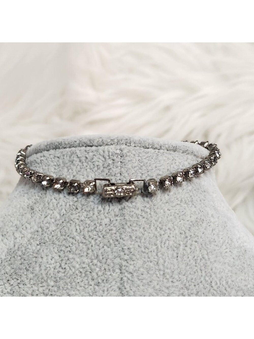 Vintage Art Deco Style Rhinestone Link Bracelet Silver Tone 1950s Retro Costume - Picture 7 of 9